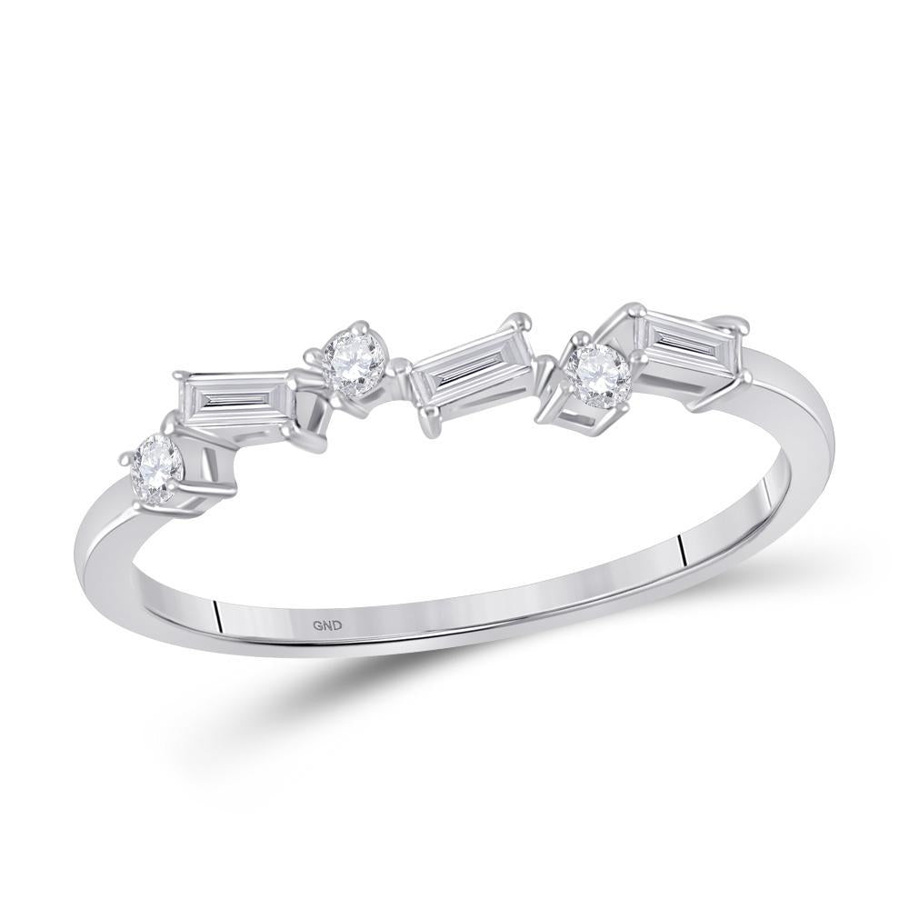 0.20 cttw Baguette Round Diamond Stackable Womens Band Ring 14k White Gold