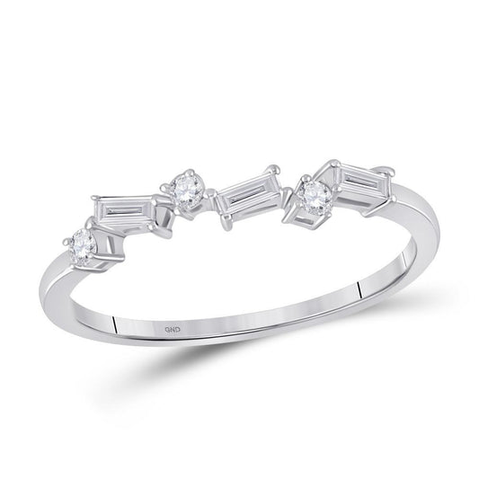 0.20 cttw Baguette Round Diamond Stackable Womens Band Ring 14k White Gold