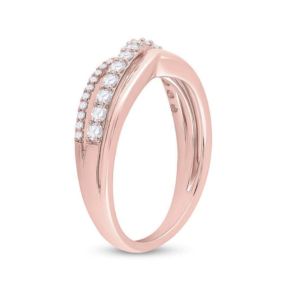 0.50 Cttw Round Diamond Crossover Womens Band Ring 10k Rose Gold