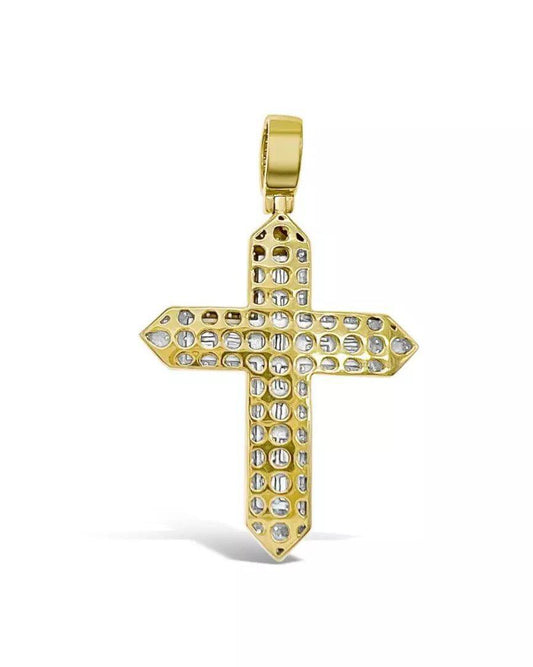 1.71ctw Diamond Baguette Cluster Cross Pendant 10K Yellow Gold