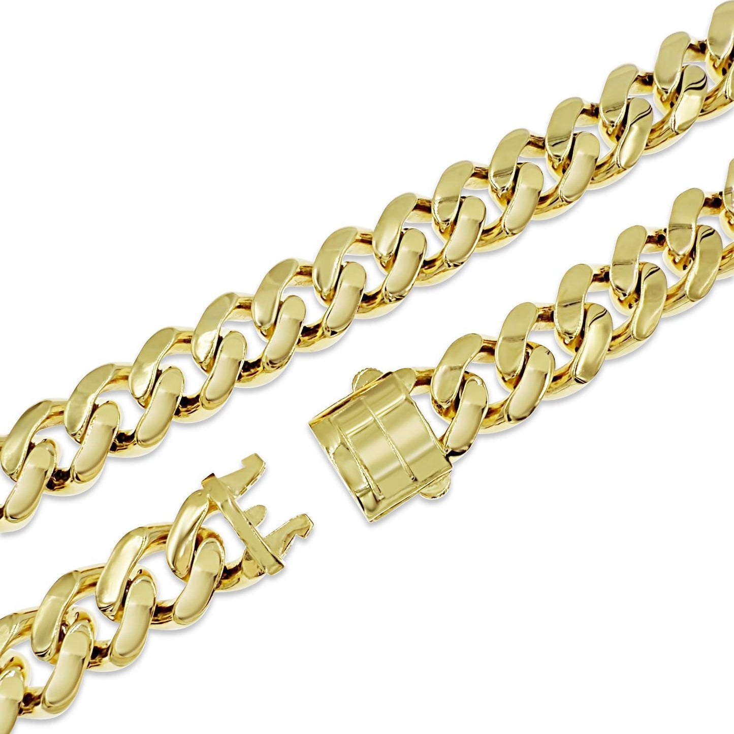 10k Yellow Gold Miami Cuban Link 14mm Chain Mens Necklace