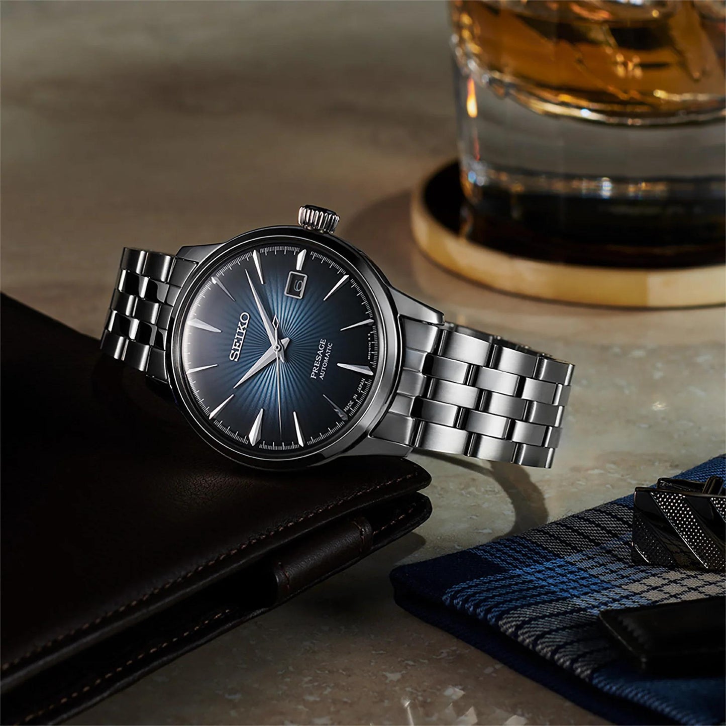 Seiko Presage Cocktail Time Automatic Blue Dial Mens Watch SRPB41