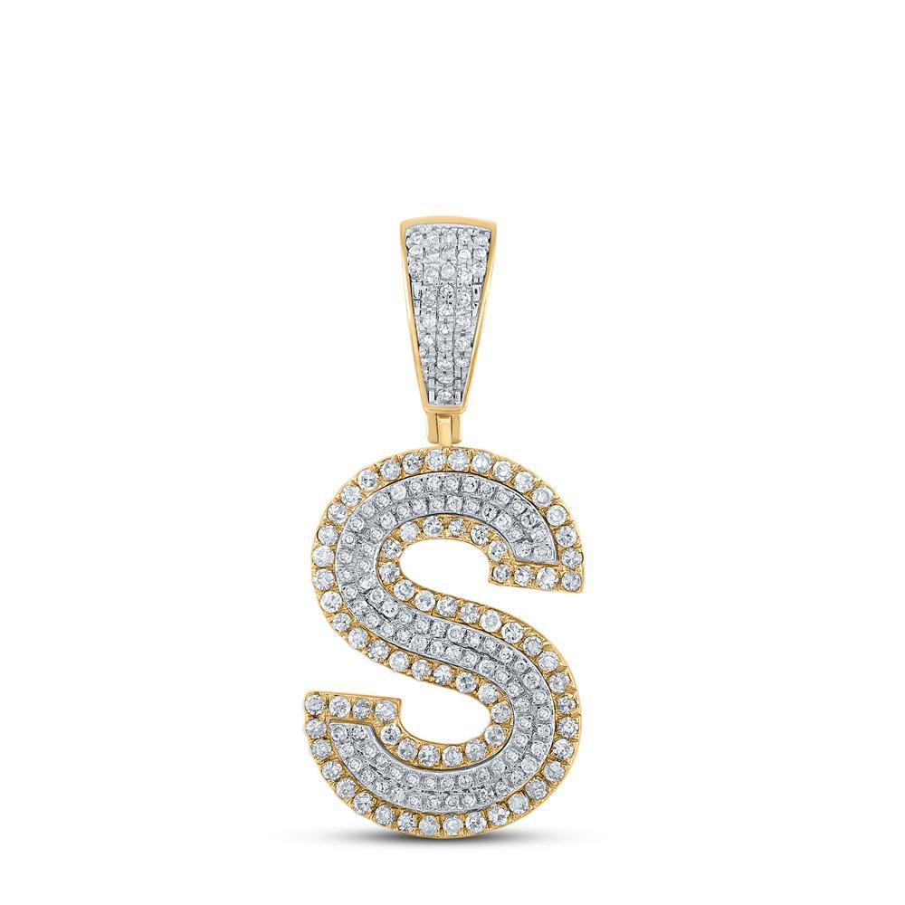 0.75 Cttw Round Diamond Letter Initial S Pendant Charm 10k Two-tone Gold