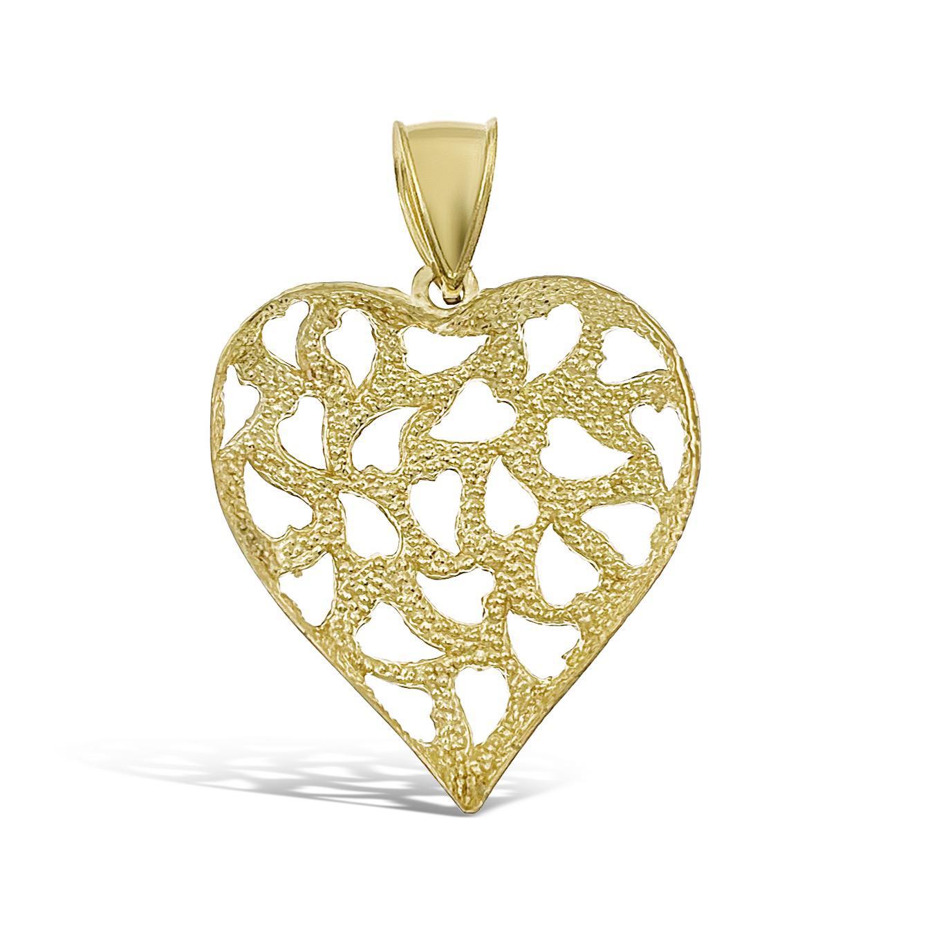 Heart Pendant Real 10k Yellow Gold Love Charm 1.7"