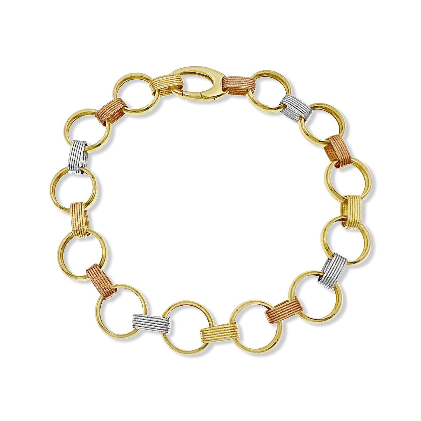 14K Tri-Color Gold Rolo Link Bracelet Women’s Yellow White Rose Gold Jewelry