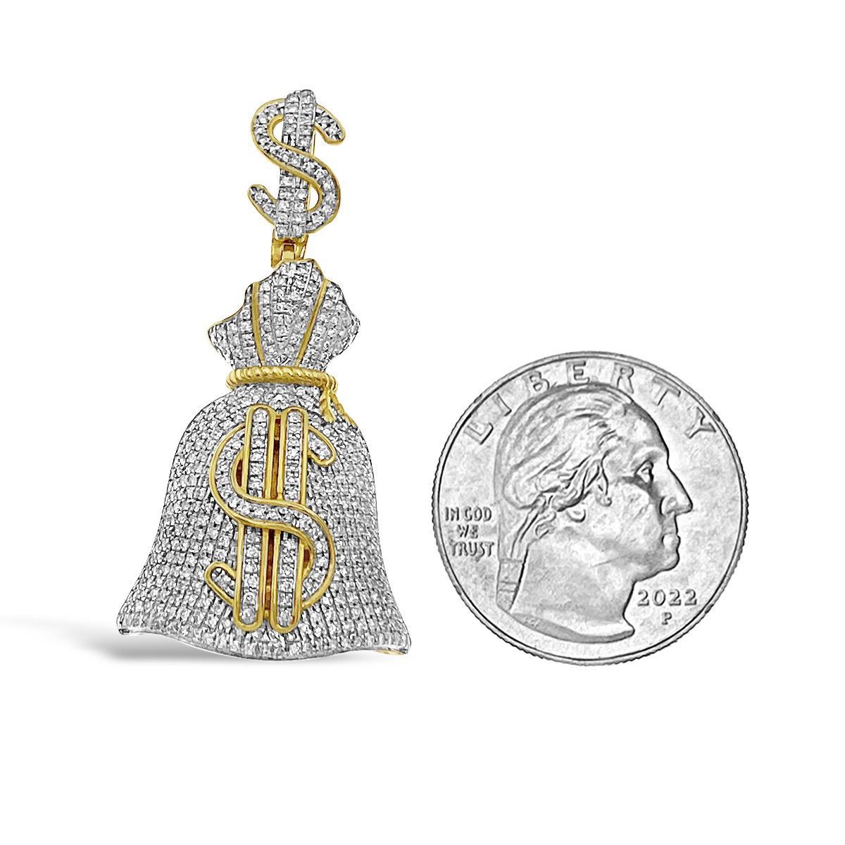 0.75 Cttw Diamond Money Bag Dollar Sign Mens Charm Pendant 10k Yellow Gold