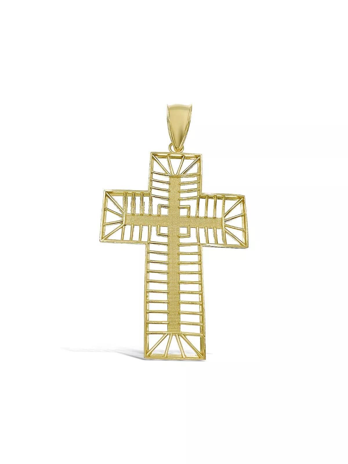10k Yellow Gold Cross Pendant Filigree Mens Charm 2.2 inch