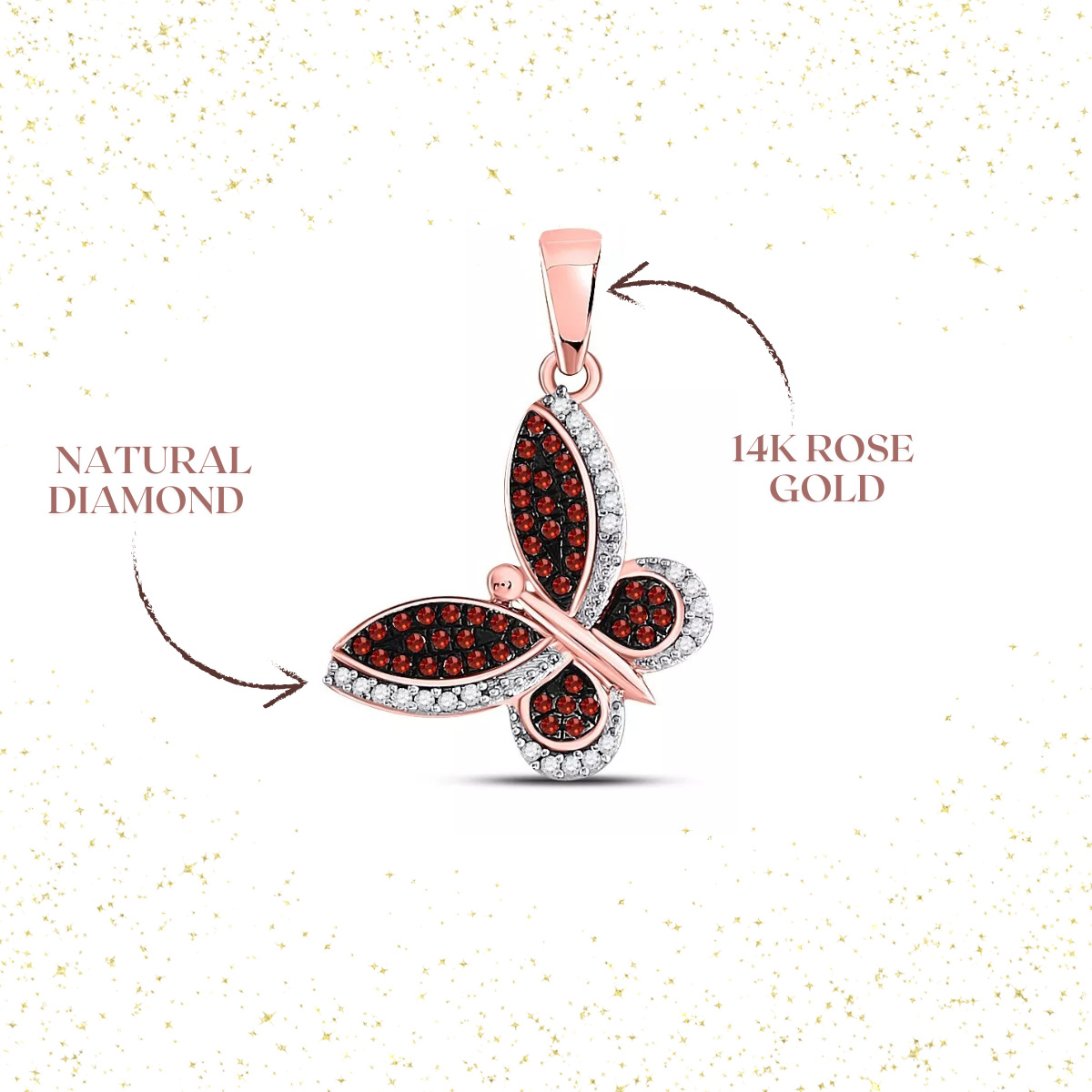 0.20ctw Diamond Red Butterfly Pendant Charm 10k Rose Gold