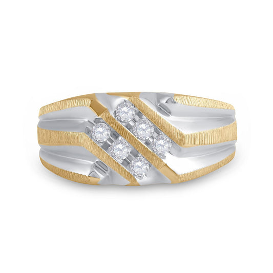 0.25ctw Diamond Mens Wedding Band Ring 10K Yellow White Gold