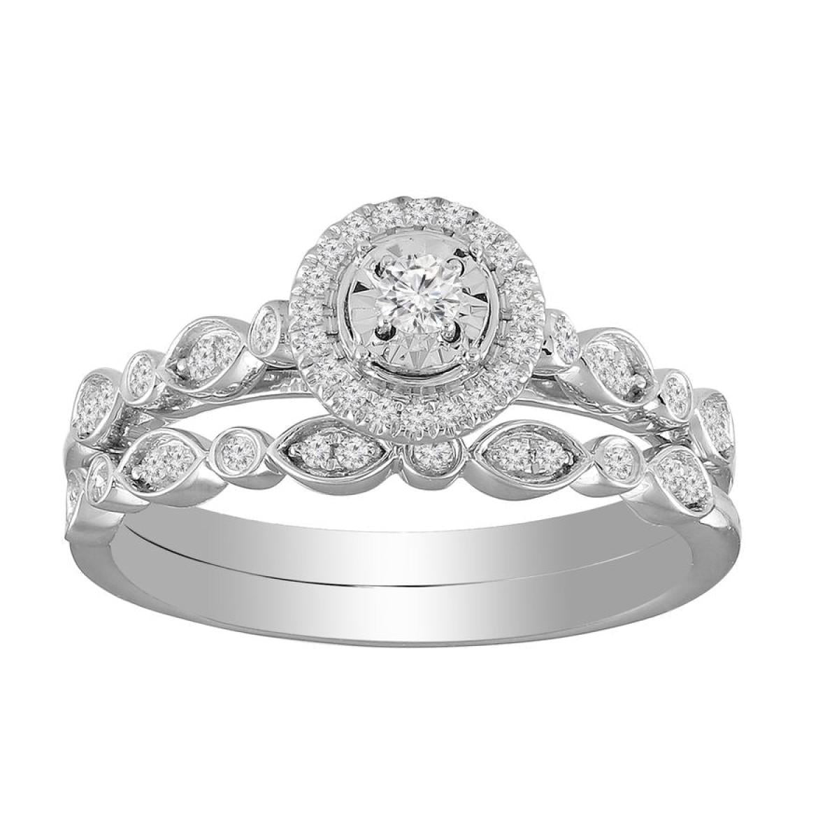0.25 Cttw Diamond Round Cluster Bridal Wedding Ring Set 10k White Gold