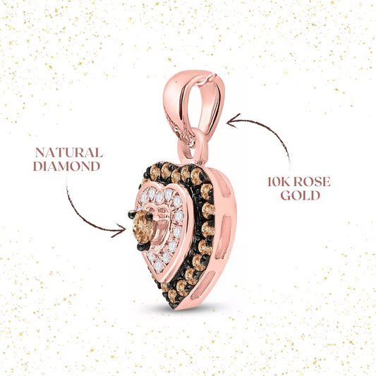 0.30Ctw Chocolate Diamond Heart Pendant 10k Rose Gold Womens