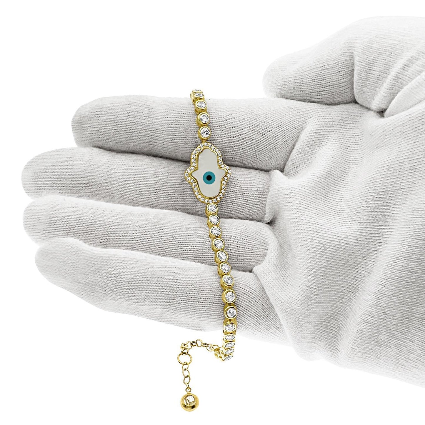 Hamsa Tennis Bracelet 10k Yellow Gold 7 inch