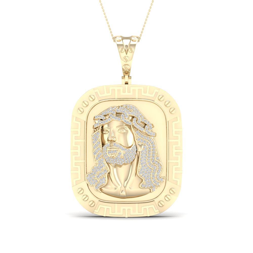 0.62 Cttw Round Diamond Jesus Head Mens Pendant Charm 10k Yellow Gold