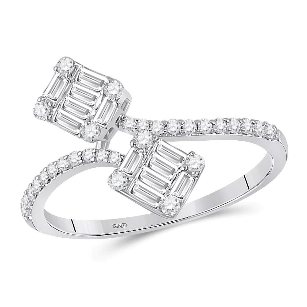 0.51ctw Baguette Diamond Womens Ring 14K White Gold Double Square Bypass Band