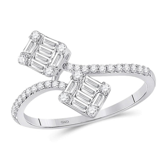 0.51ctw Baguette Diamond Womens Ring 14K White Gold Double Square Bypass Band