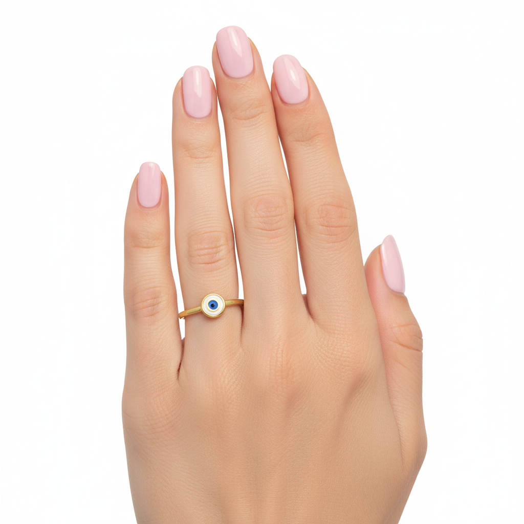 14K Yellow Gold Evil Eye Womens Ring Protection Jewelry