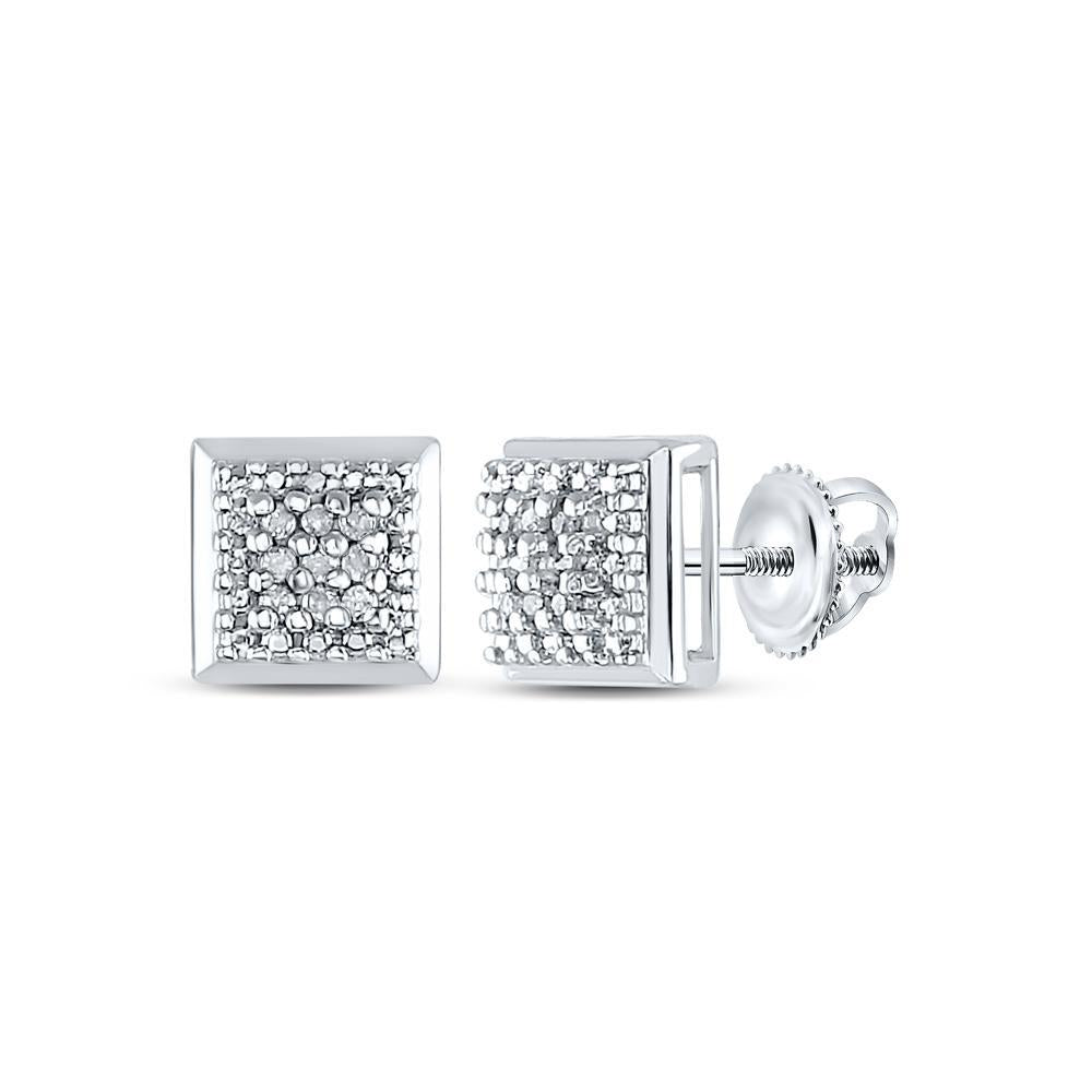 Diamond Square Mens Stud Earrings 925 Sterling Silver Screw Back