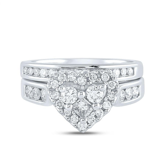 1ctw Diamond Heart Cluster Bridal Set 14K White Gold