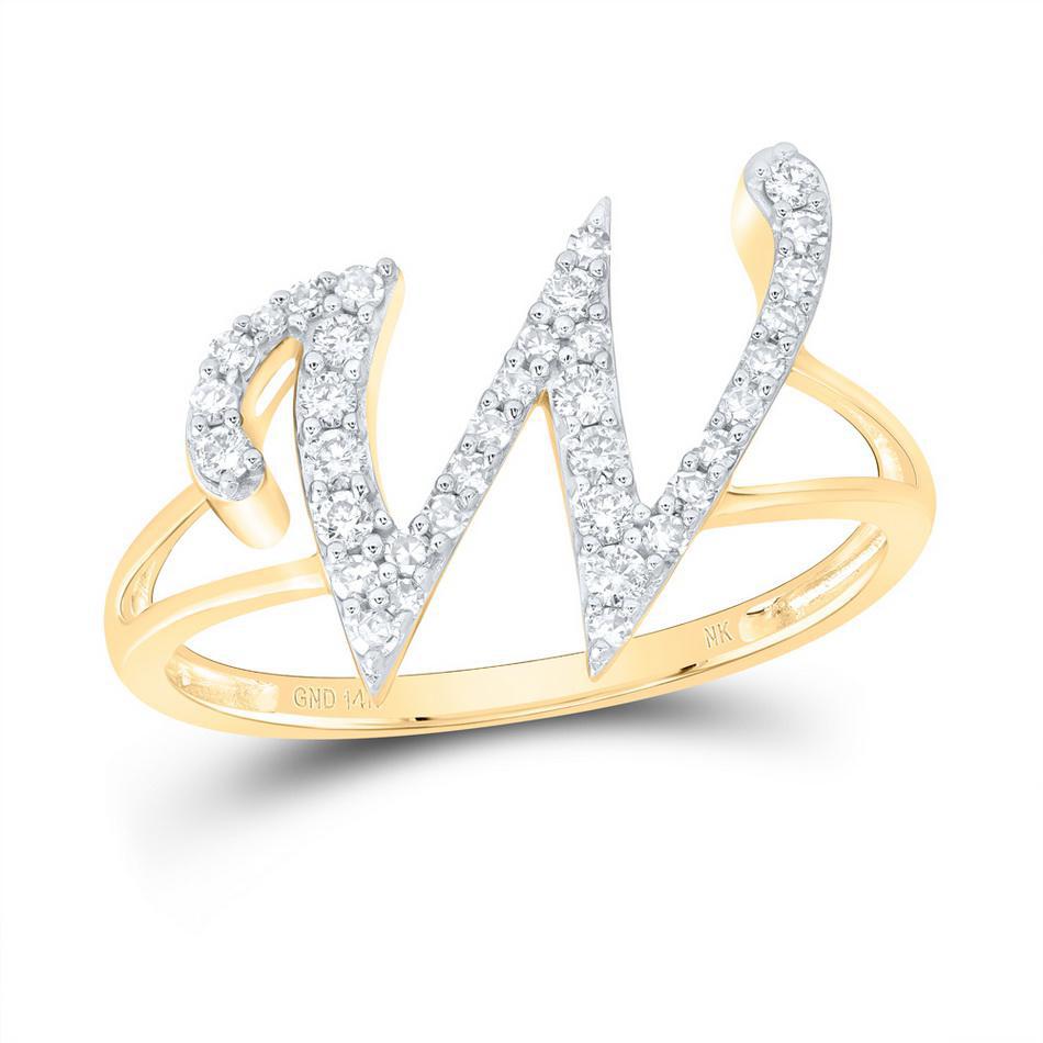 0.25ctw Diamond Initial Letter W Ring 14k Yellow Gold Split Shank Womens Jewelry