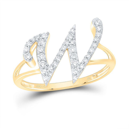 0.25ctw Diamond Initial Letter W Ring 14k Yellow Gold Split Shank Womens Jewelry