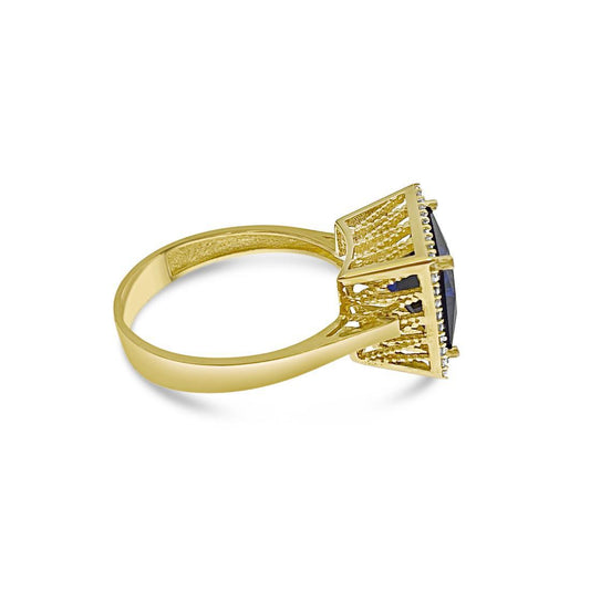 14k Yellow Gold Simulated Sapphire Ring