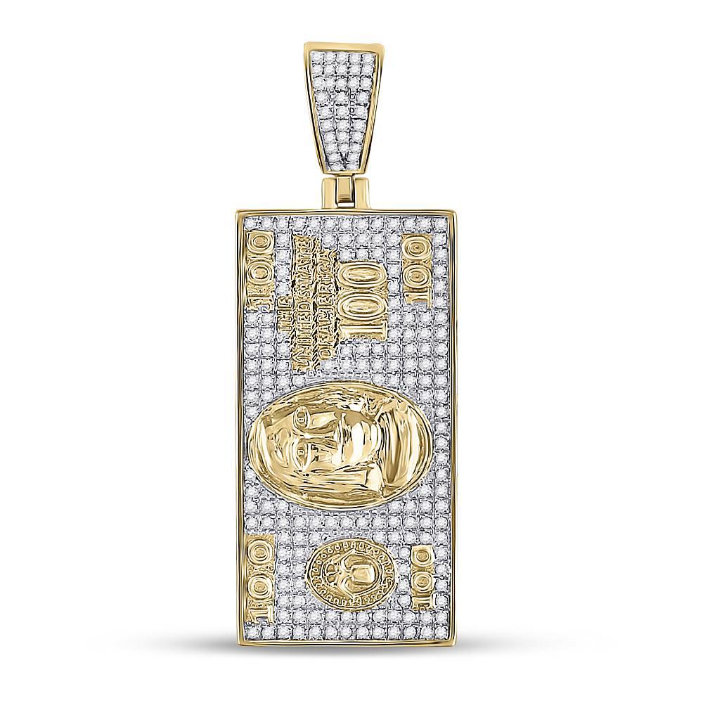 0.63 Cttw Diamond Hundred Bill Benjamin Money Mens Charm Pendant 10k Yellow Gold