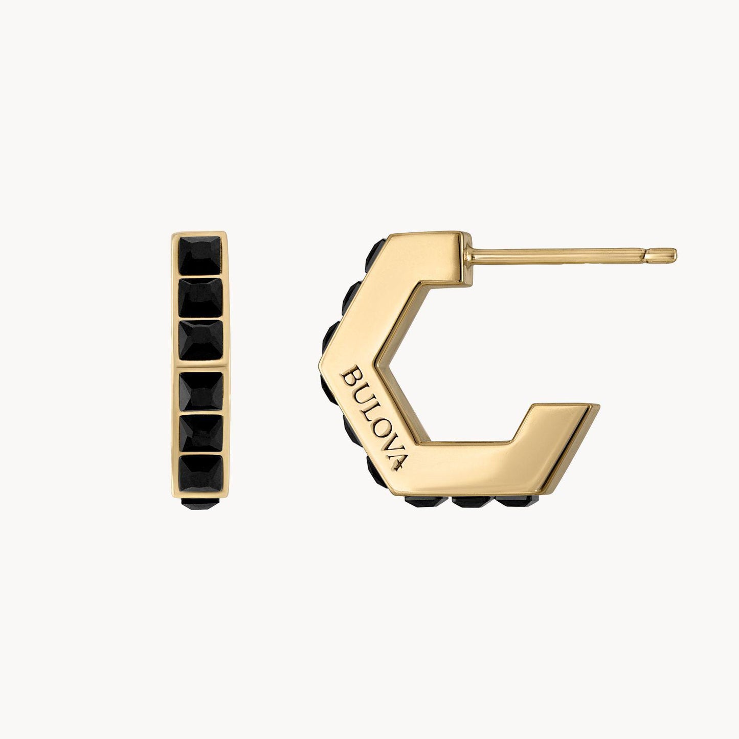 Bulova Icon Spinel Mens Earrings Hoop Gold Tone Stainless Steel BVE1015-GSTBSP