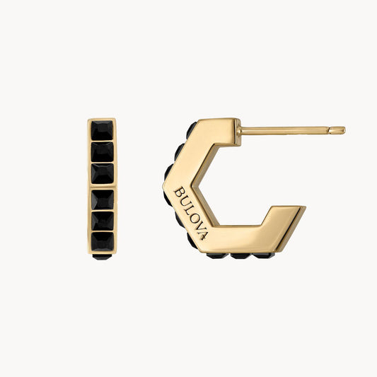 Bulova Icon Spinel Mens Earrings Hoop Gold Tone Stainless Steel BVE1015-GSTBSP