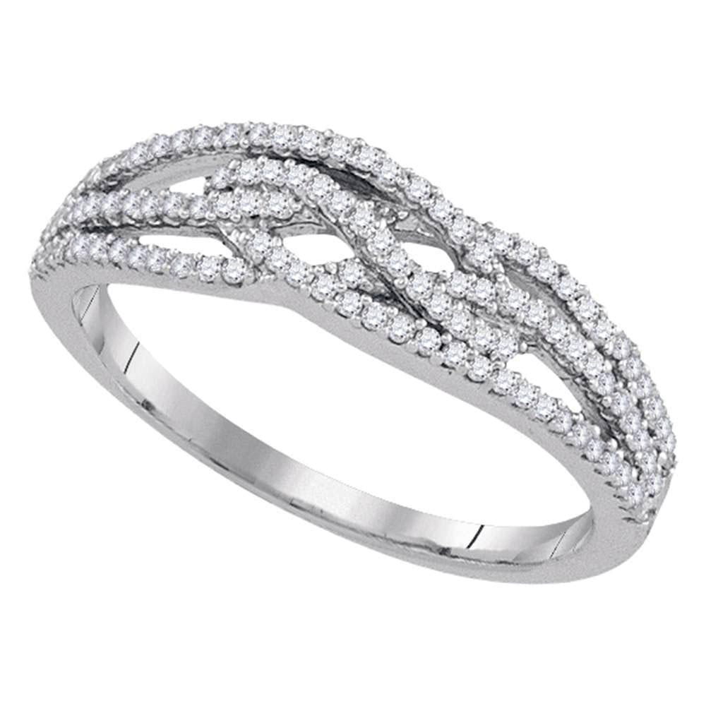 0.33ctw Diamond Woven Crossover Band Ring 10K White Gold Womens