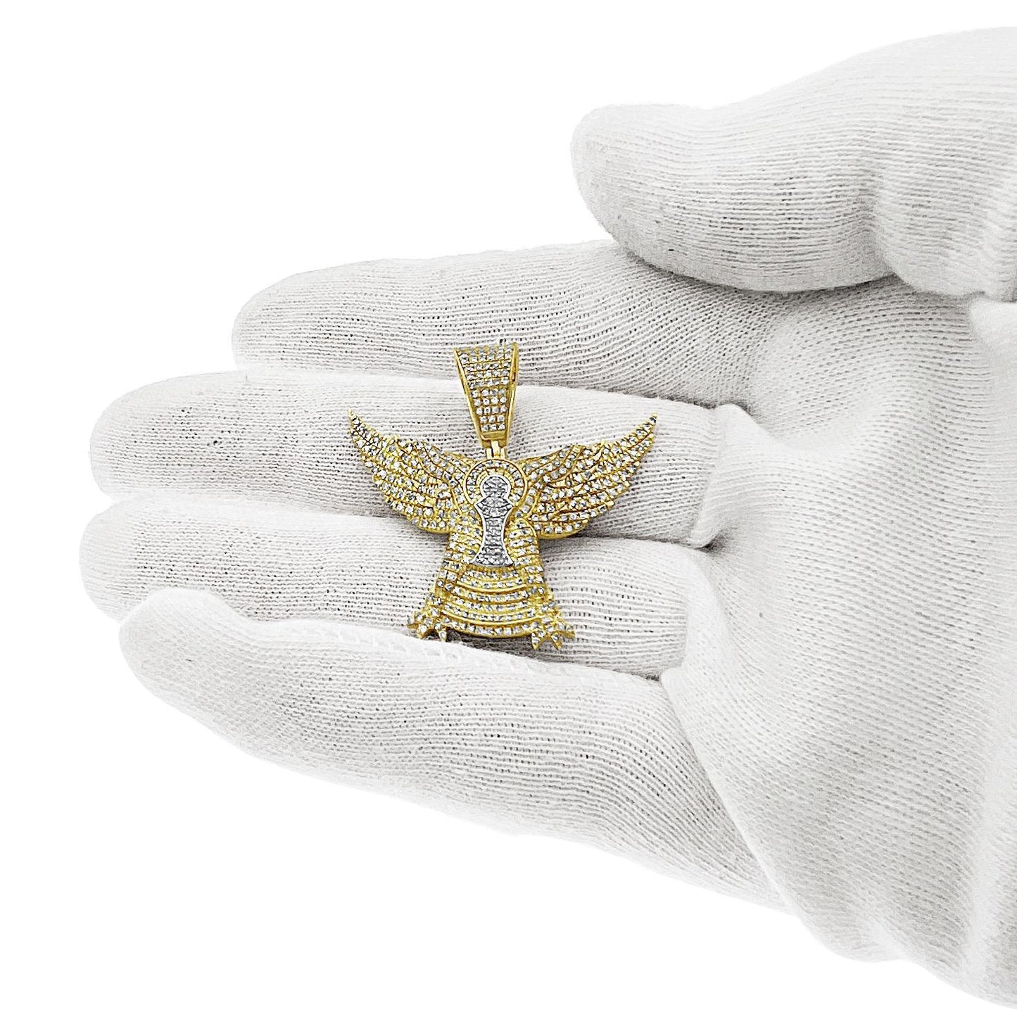 0.82 Cttw Diamond Eagle Wings Mens Pendant Charm 10k Yellow Gold