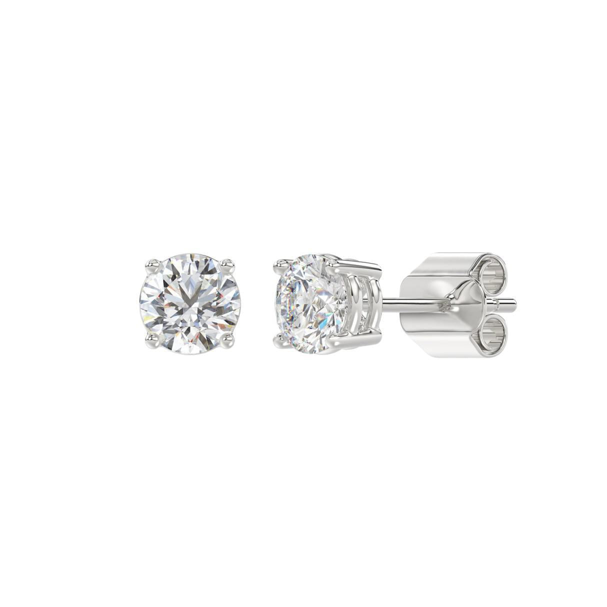 1 ct Lab Grown Diamond Round Solitaire IGI Certified Earring Stud 14k White Gold