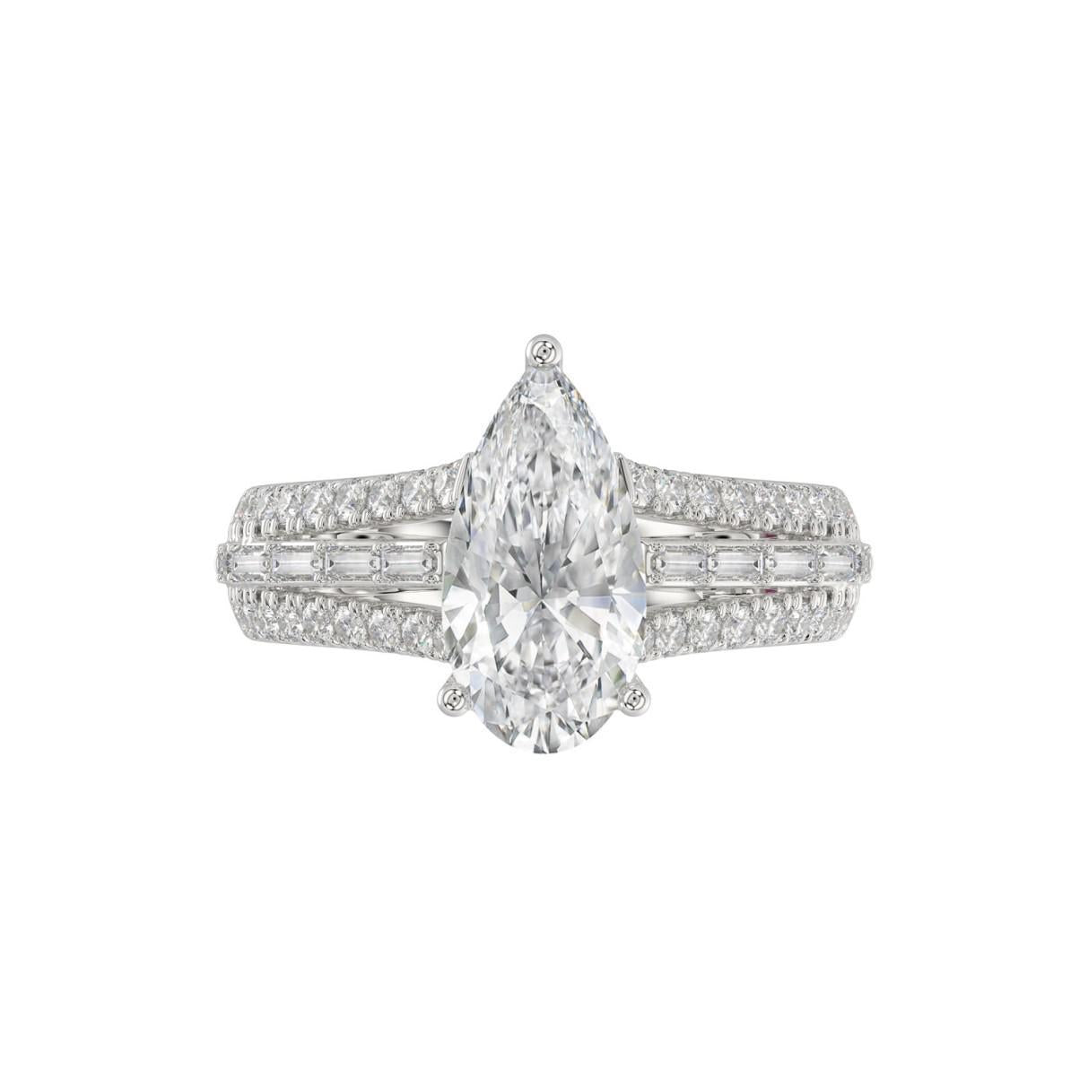 2.75 cttw Lab Grown Pear Baguette Diamond IGI Engagement Ring 950 White Platinum