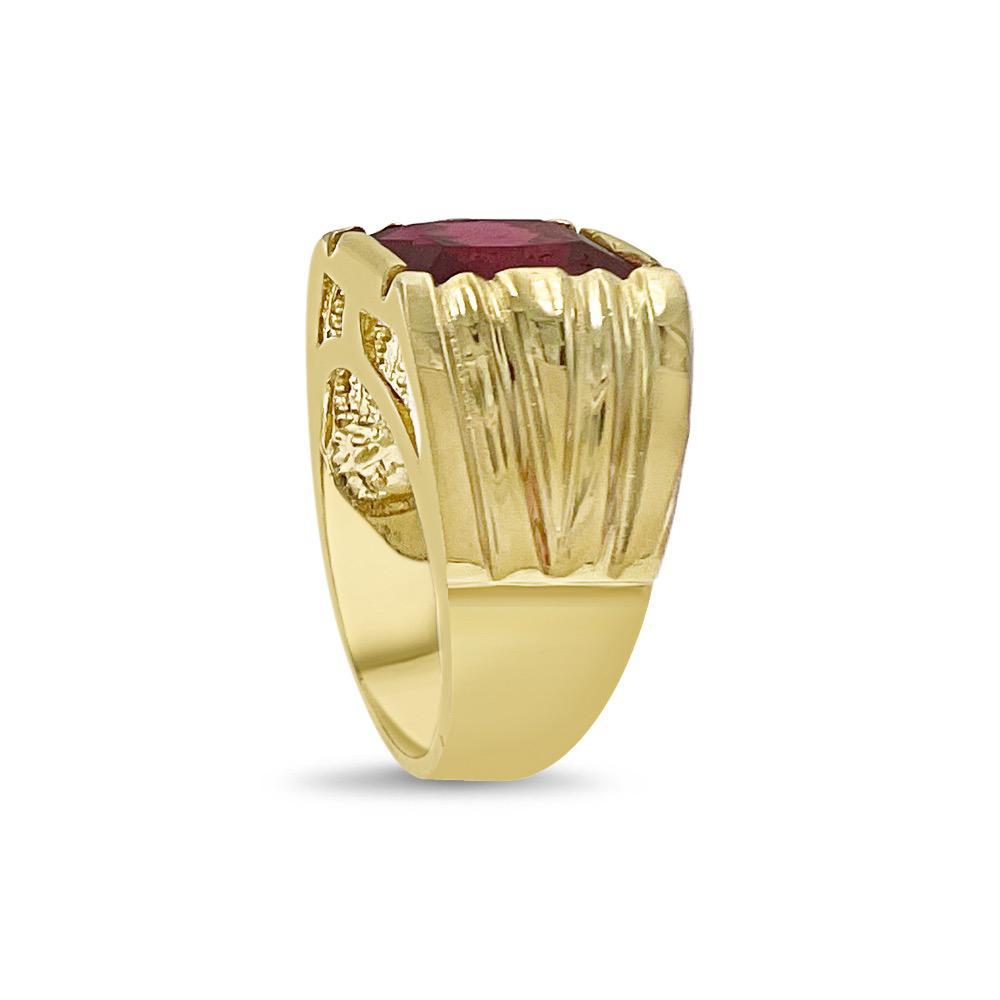 10k Yellow Gold Square Solitaire Simulated Ruby Men's Signet Pinky Ring
