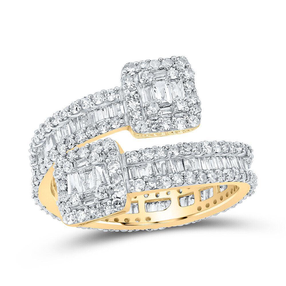 1.50 Cttw Baguette Diamond Cuff Eternity Bypass Womens Band Ring 10k Yellow Gold