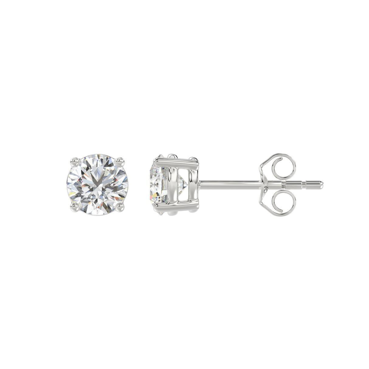 1 ct Lab Grown Diamond Round Solitaire IGI Certified Earring Stud 14k White Gold