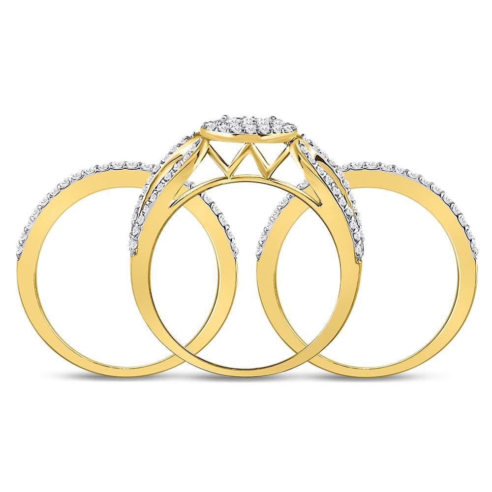 1 Cttw Diamond Round Cluster 3 Piece Bridal Wedding Ring Band Set 14k Gold