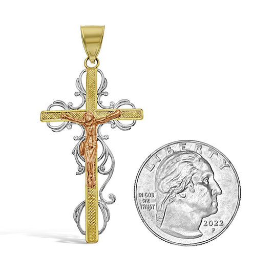 Cross Jesus Crucifix Pendant 10k Yellow White Rose Gold Charm 2 inch