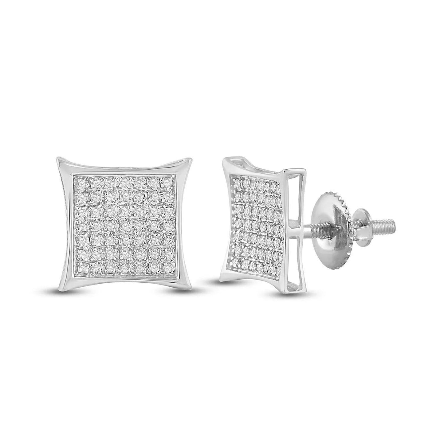 0.33ctw Round Diamond Kite Square Cluste Stud Earrings 10k White Gold Screw back