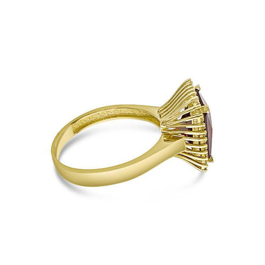 14k Yellow Gold Simulated Garnet Cushion Ring