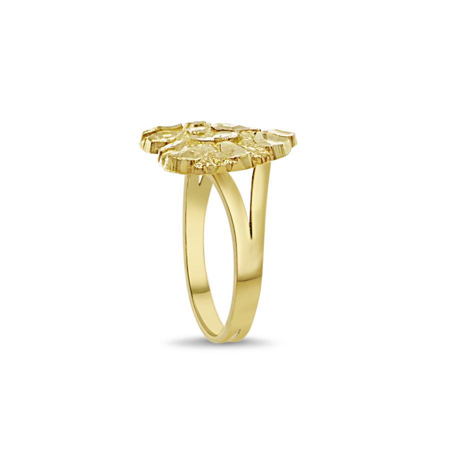 10k Yellow Gold Nugget Heart Ring Women Textured Statement Jewelry