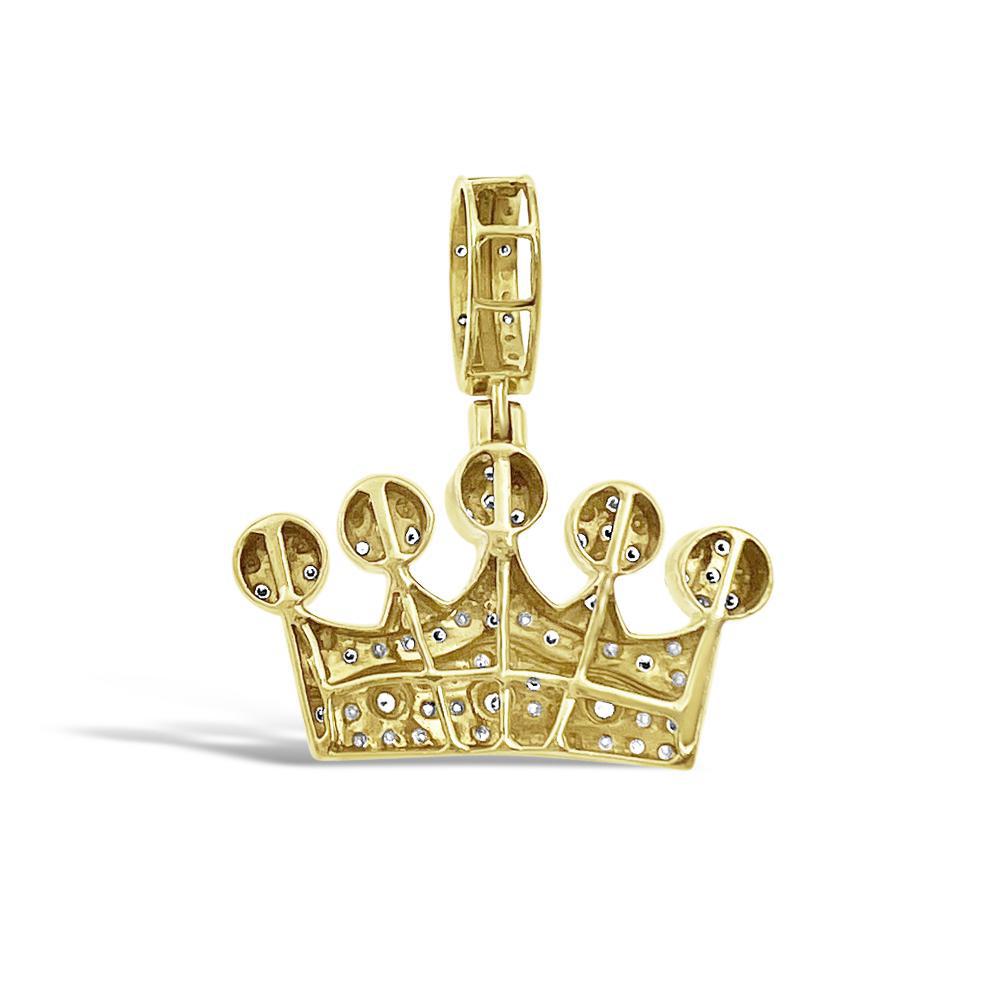 0.49cttw Diamond Crown Pendant 10k Yellow Gold Charm 1.2 inch