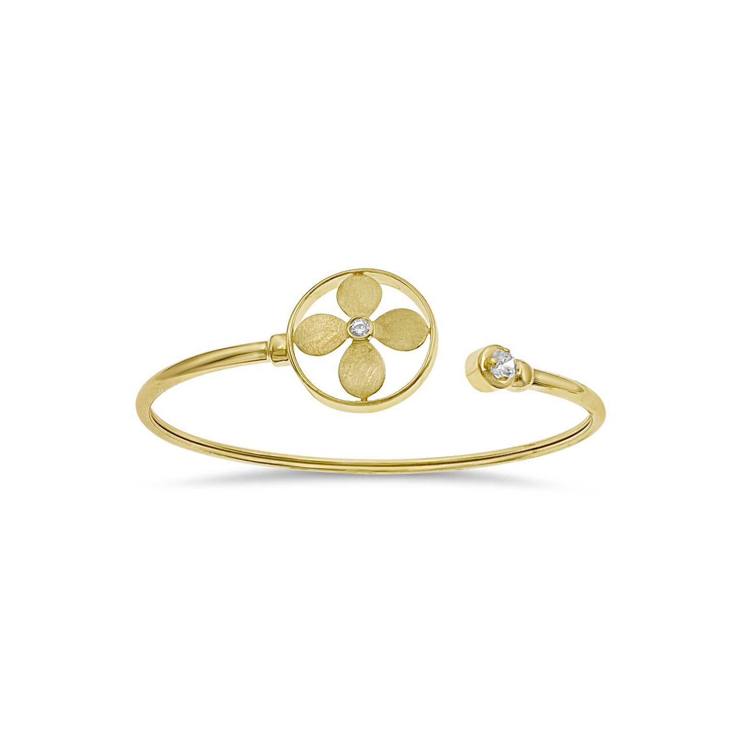 14k Yellow Gold Flexible Flower Bangle Stackable Bracelet 7 inch