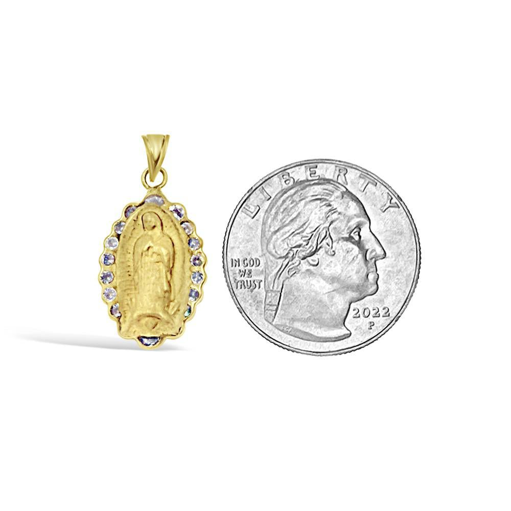 14K Yellow Gold Virgin Mary Lady Guadalupe Oval Pendant