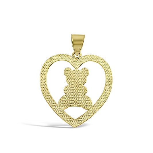 Teddy Bear Heart Pendant Charm 10k Two Tone Gold