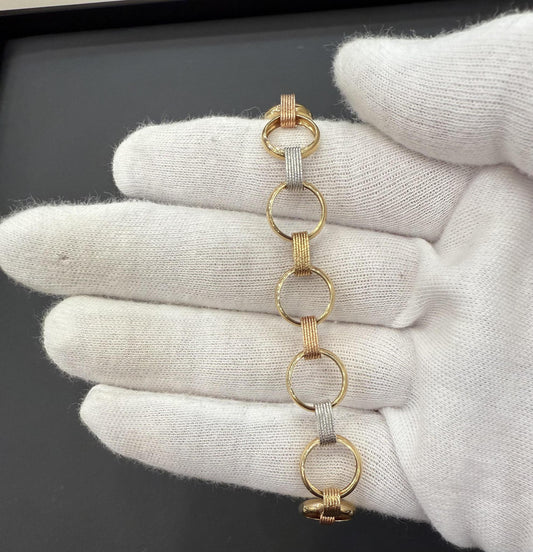 14K Tri Color Gold Rolo Link Bracelet
