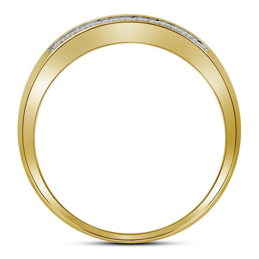 Diamond Mens Wedding Band Ring 10K Yellow Gold Pave Set Wide Style