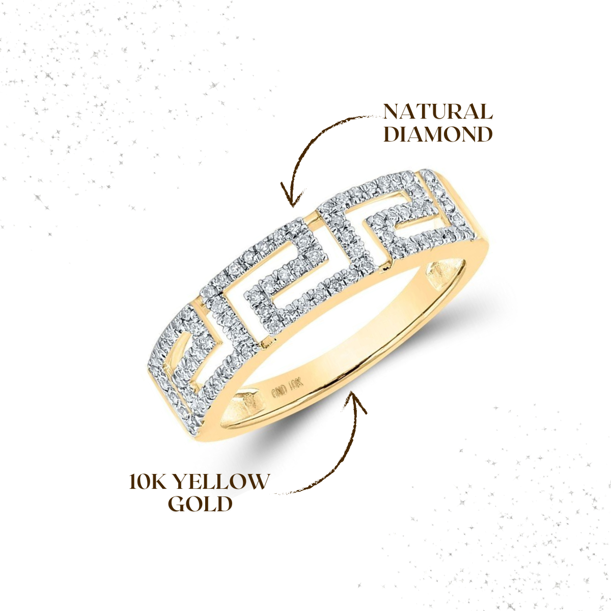 0.20ctw Diamond Greek Key Wedding Band Ring 10k Yellow Gold