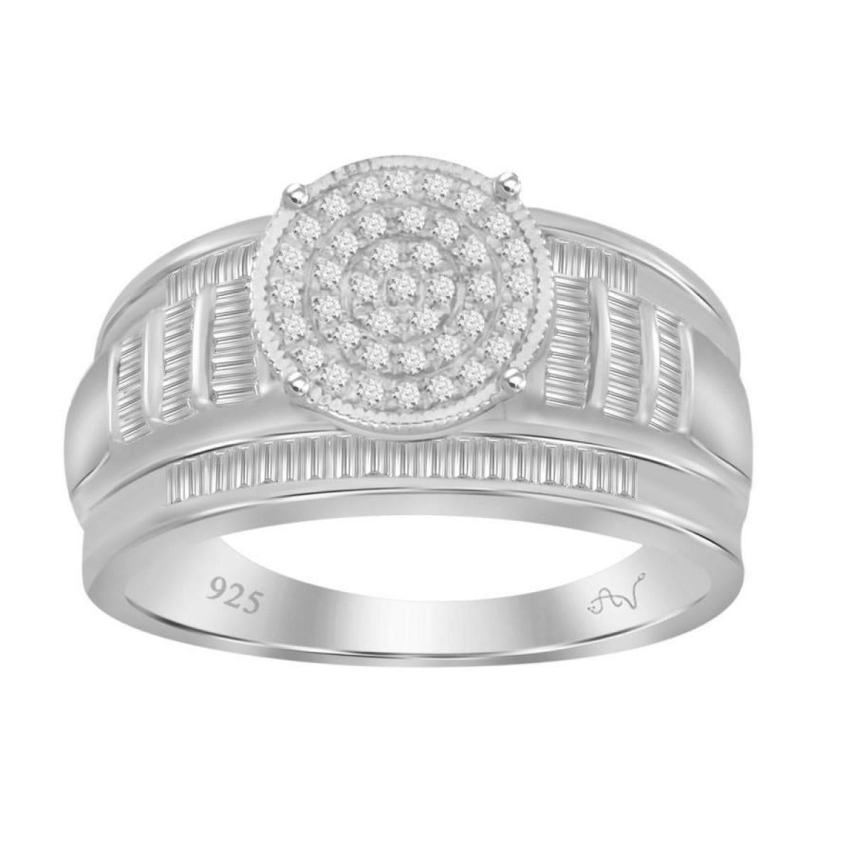 0.50 cttw Diamond Baguette Round Cluster Womens Ring 925 Sterling Silver