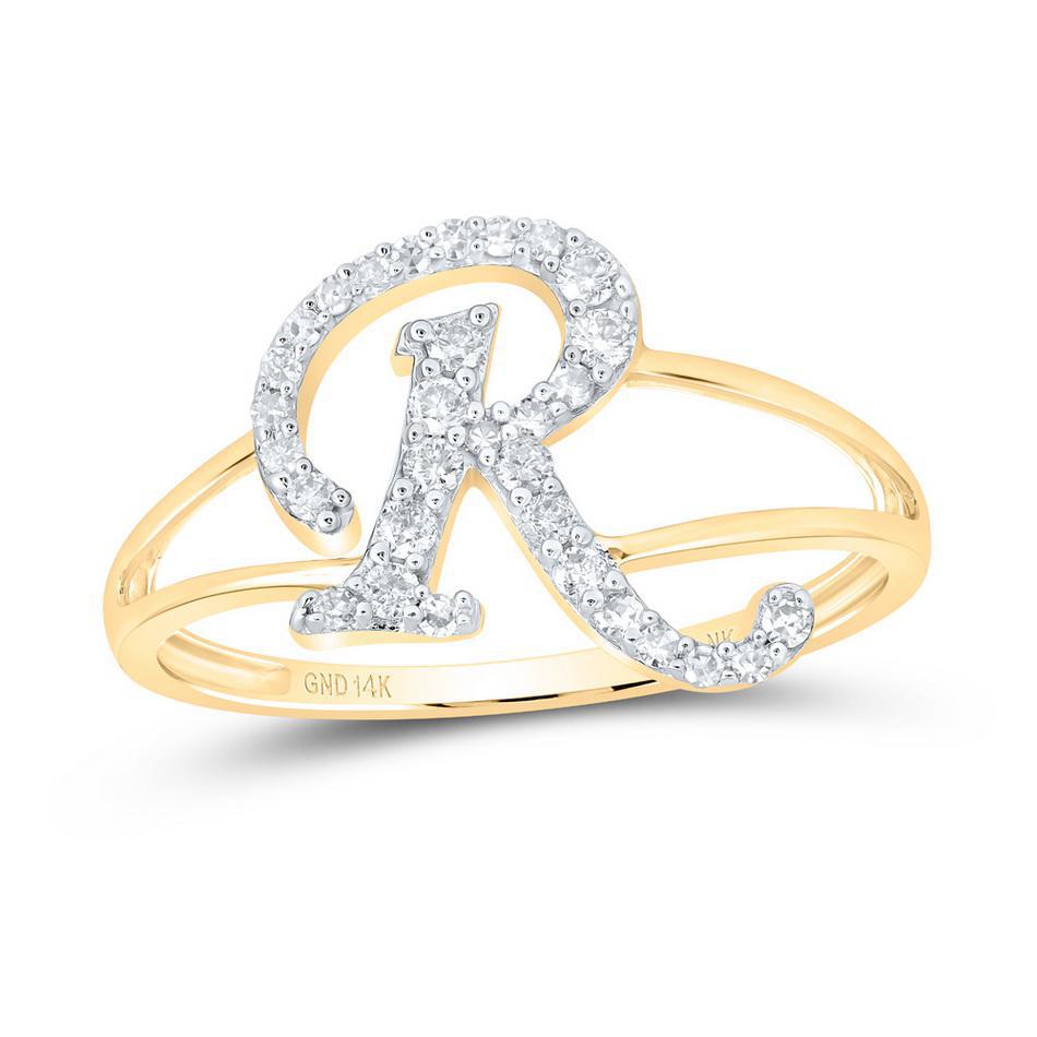 0.20ctw Diamond Initial Letter R Ring 14k Yellow Gold Split Shank Womens Jewelry