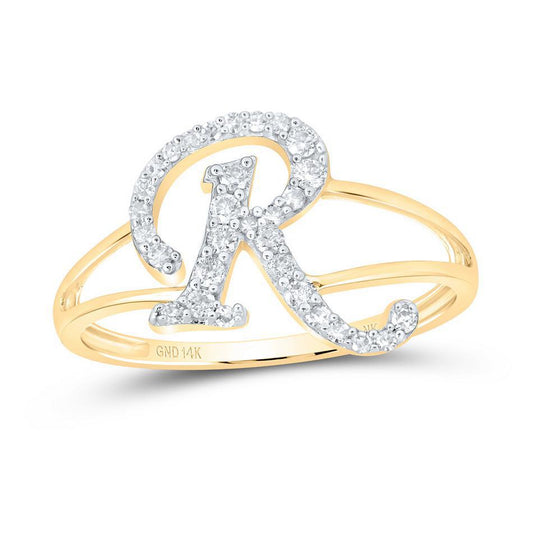 0.20ctw Diamond Initial Letter R Ring 14k Yellow Gold Split Shank Womens Jewelry